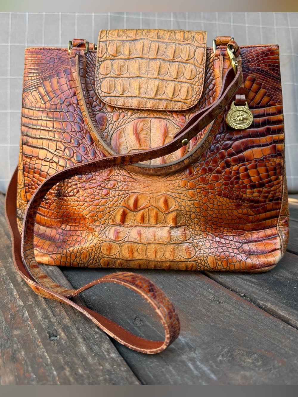 Brahmin Cognac Croc-Embossed Shoulder Bag